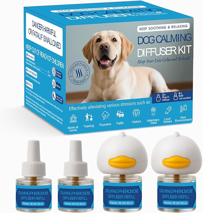 Dog Calming Pheromones Diffuser 6 in 1 Kit Appeasing Pheromone Diffuser to Calm (2 Plug in+4 Pack 48ml Refill) for Anxiety Relief Reduce Aggression Fighting Barking Stress 120 Day Supply