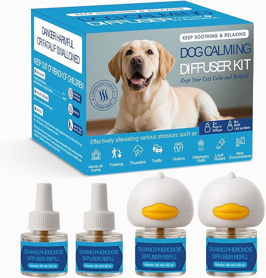 Dog Calming Pheromones Diffuser 6 in 1 Kit Appeasing Pheromone Diffuser to Calm (2 Plug in+4 Pack 48ml Refill) for Anxiety Relief Reduce Aggression Fighting Barking Stress 120 Day Supply