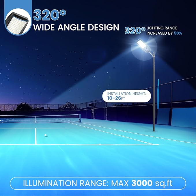 TENKOO Solar Street Lights Outdoor 6000W Solar Parking Lot Lights, 350000 Lumen Street Light with Motion Sensor LED Wide Angle Lamp Waterproof IP67 Commercial Lighting for Yard