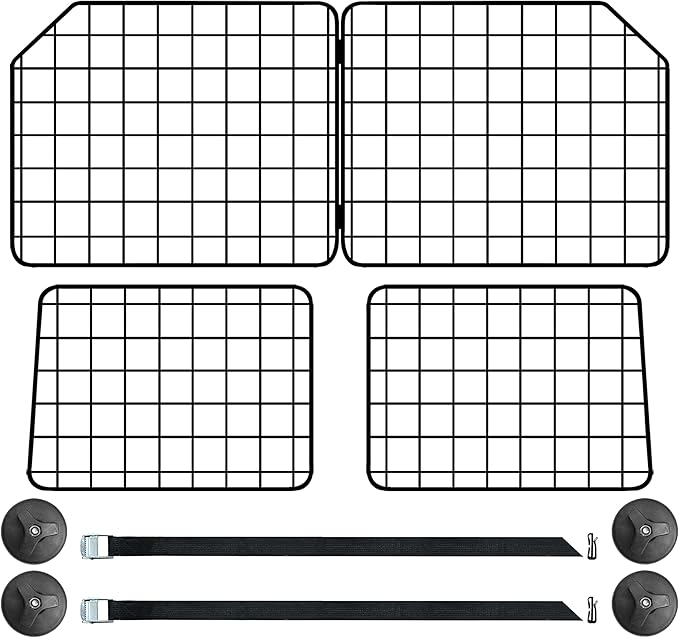 38-63.4 Inches Dog Car Barrier for SUVs, Van, Vehicles, Adjustable Large Pet Barriers, Universal Fit Heavy-Duty Wire Mesh Dog Guard, Foldable Divider Gate for Truck Cargo Area, Safety Car Divider