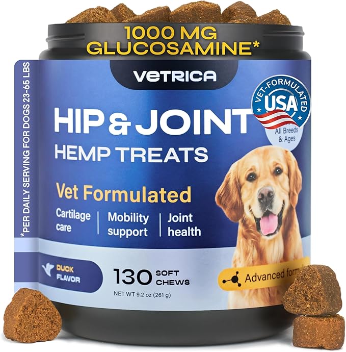 Glucosamine for Dogs - Hemp Joint Supplement for Dogs - Glucosamine Chondroitin Chews with MSM - Soft Chews for Canine Mobility Support - Hip & Joint Pain Relief - Hemp Seed Oil, Turmeric, Collagen