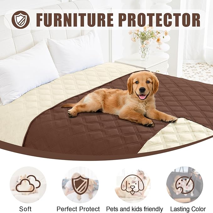 Smiry Waterproof Dog Bed Cover Blanket 30x53, Soft Reversible Pet Blanket, Washable Leakproof Cats Dogs Couch Cover for Sofa, Couch, Furniture, Lattice, Brown/Beige