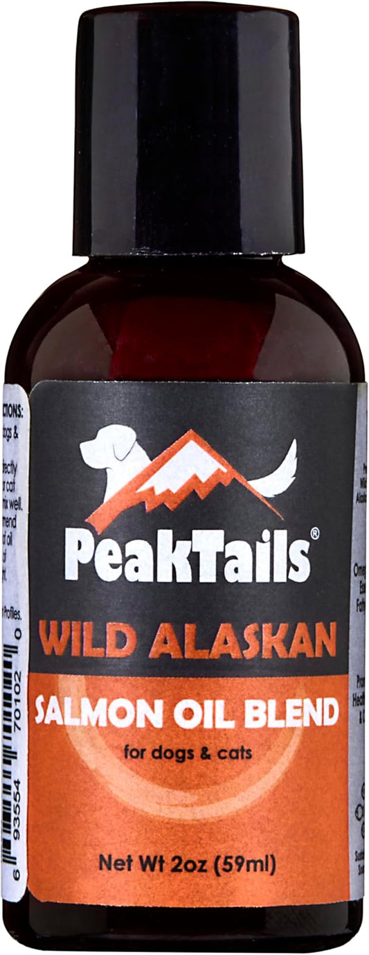 PeakTails Wild Alaskan Omega-3 Blend – Pollock + Salmon Oil for Dogs – Natural Fish Oil with Omega 3 & 6 – Skin & Coat Support – Made in USA – 2 oz Trial Size