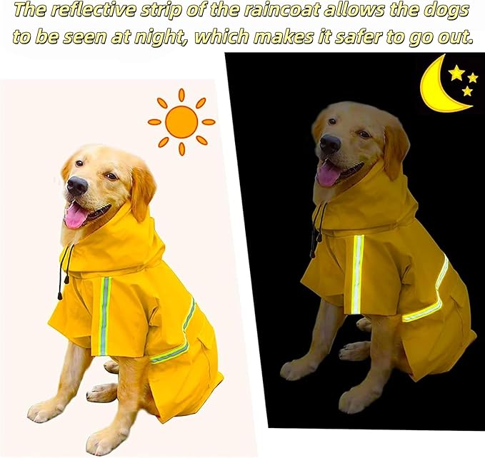 Reflective Strip Dog Raincoat, Ultra - Light Breathable Waterproof Rain Jacket with Hood, Adjustable Sizes for Small/Medium/Large Dogs, (3XL)