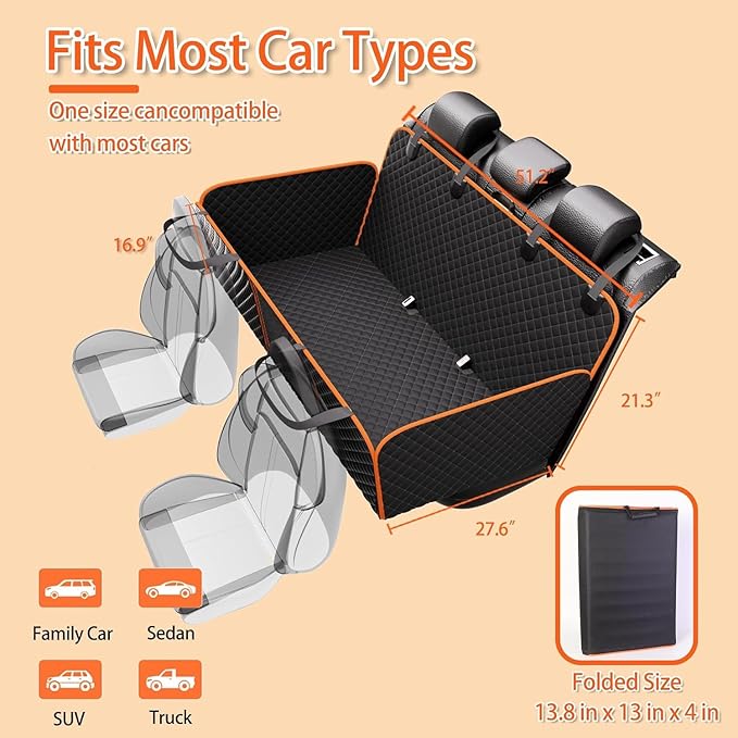 Back Seat Extender for Dogs - Large Space, Waterproof Hard-Bottom Dog Car Seat Cover for Back Seat, Holds 420lbs, Upgraded Material Waterproof Pet Car Bed Dog Hammock for Car, SUV,Truck