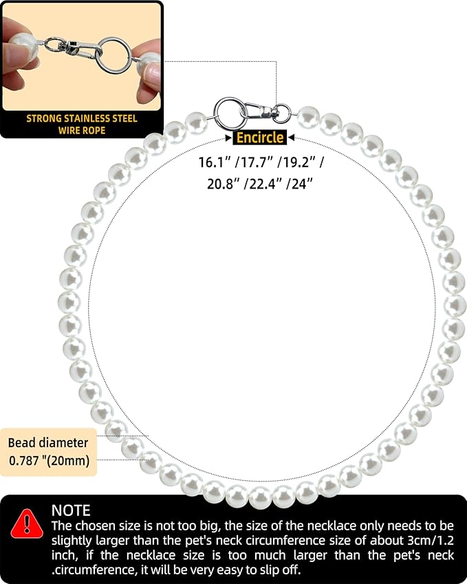 KUDES Chunky Pearl Dog Necklace (Beads 20mm),Elegant Classic Super Big Pearl Collar Necklace Accessories for Medium Large Dogs Occasions and Gatherings (White, 2XL(Neck Girth 19''-21.5''))