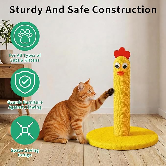 Cat Tree for Indoor Cats, 13" Small Cat Scratching Post, Yellow Chick Cat Tower for Kittens & Small Cats, Stable Compact Cat Tree for Apartments
