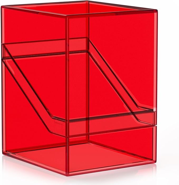 Mlikero Card Deck Cases, Acrylic Commander Deck Box Holding 100+ Sleeved Cards with Dividers, Clear Card Storage Box Fit for MTG, TCG, Sports Cards (Red)
