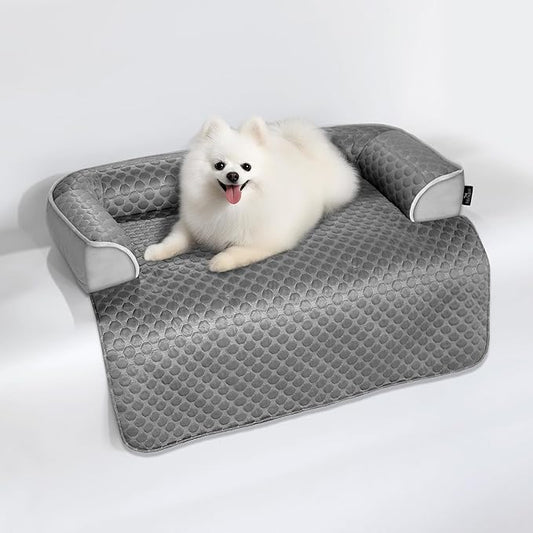 Medium Cooling Dog Bed – 35 x 31 inch Waterproof Couch Cover for Dogs Washable, Non-Slip Bottom Self Cooling Mat for Dogs, Durable & Non-Gel, Dog Couch Bed for Sofa Floor Car, Cooling Grey