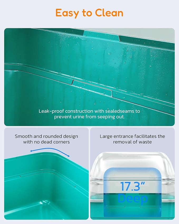 Large Cat Litter Box with Transparent Lid, Foldable Hooded Litter Box with Front Door Flap for Privacy, Easy Clean Non-Sticky Litter Box with Intelligent Deodorizing, (21.6" L x 17.8" W x 17.3" H)