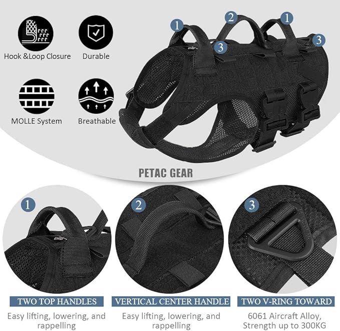 PETAC GEAR Tactical Dog Harness No Pull for Large Working Dogs Military Dogs Vest Police Service Training Dogs Molle Harnesses with Handle … …