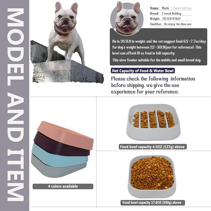 Healthy Slow Feeding Dog Bowl for French Bulldog -Slow Feeder Dog Bowl No Chocking Dog Cat Food Bowl with Striped Shape Pattern (Grey)