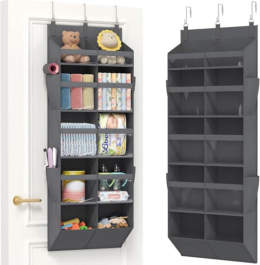 Lifewit 1 Pack Over the Door Organizer, Clear Window Hanging Storage with 4 Side Pockets, Anti Tilt 40 lbs Load Behind Door for Pantry, Nursery, Bathroom, Bedroom, Dorm, 10 Section, Gray