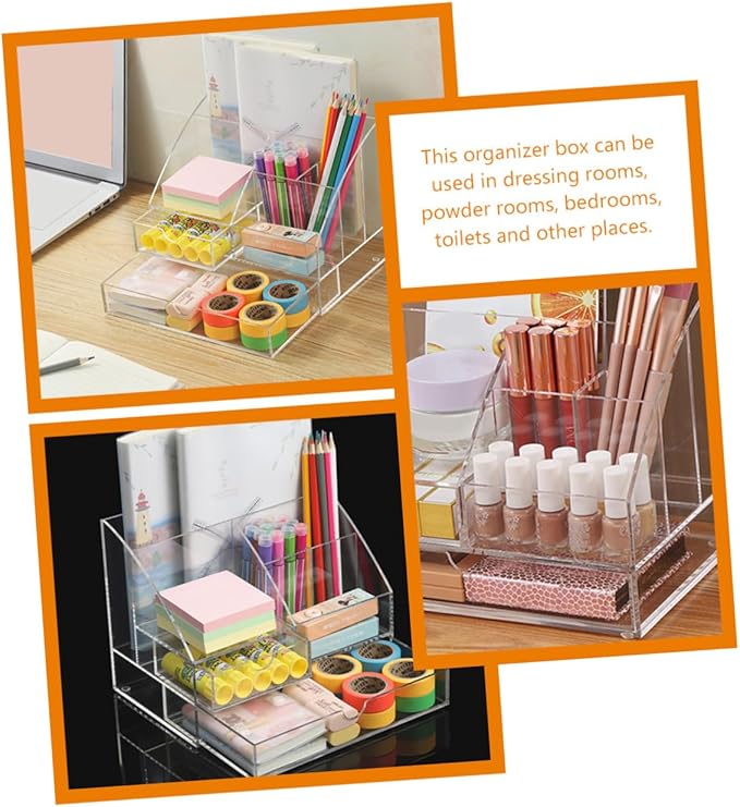Unomor Multi-purpose Acrylic Desk Organizer Stationery Sundries Organizer Tabletop Storage Box Drawer