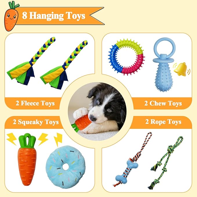 Puppy Play Gym with 8 Hanging Toys, Jungle Gym for Small Dogs & Puppies Indoor Enrichment Playground Interactive Training Activity Center for Teething Chewing,Entertainment Roof Shape
