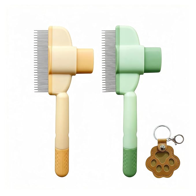 Pet Brush Set of 2 for Dogs & Cats – Stainless Steel Bristles, Durable ABS Handle – Yellow & Green – For Short & Long Hair