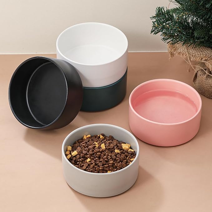Ceramic Dog Bowl for Food and Water - Pet Feeder Bowl for Small to Medium Dogs and Large Cats - Heavy Ceramic Feeding Dish with Non Slip Base - Dishwasher & Microwave Safe - 6 Inch - 3.2 Cups - Black