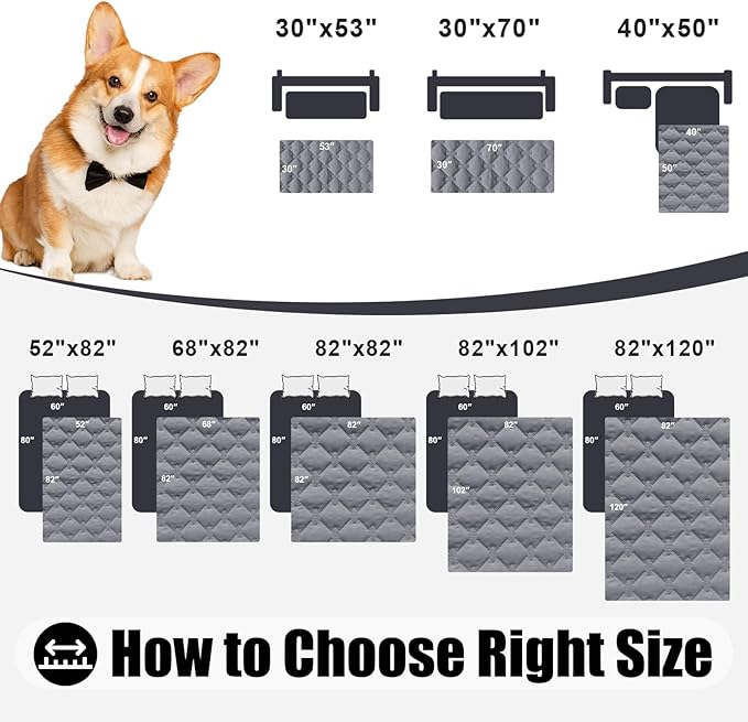 Smiry Waterproof Dog Bed Cover Blanket, Soft Reversible Pet Blanket, Washable Leakproof Cats Dogs Couch Cover for Sofa, Couch, Furniture, Plaid (30x70 Inch, Grey/Light Grey)