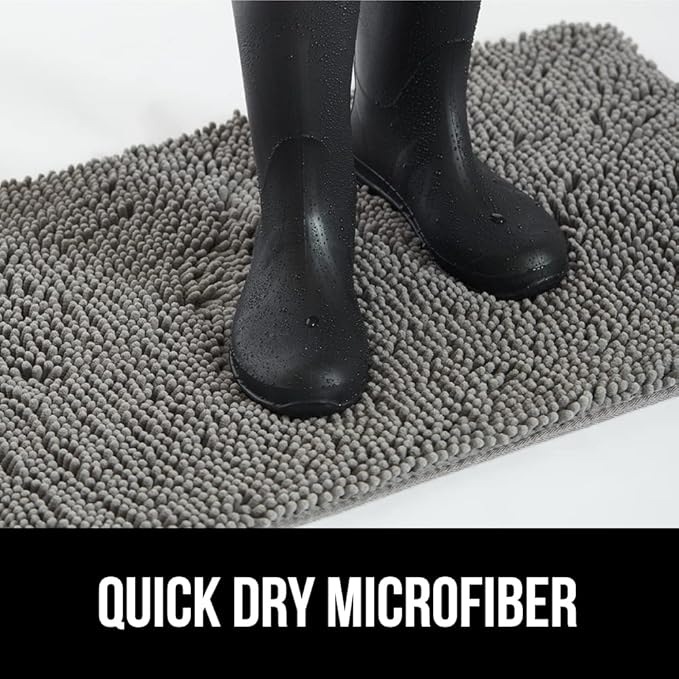 GORILLA GRIP SoakSTOPPER Dog Door Mat, 60x36 Machine Washable Rug Absorbent Doormat Captures Moisture Mud Dirt, Quick Dry Soft Chenille Entryway Rugs Indoor Entrance Mats for Dog Paws, Grey
