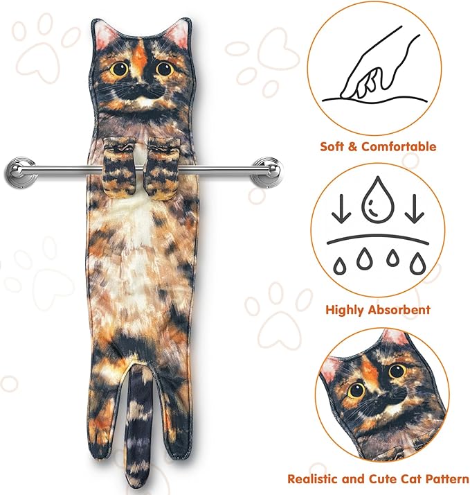 PAT JUUMG Funny Cat Hand Towels for Bathroom Kitchen Decor, Cute Decorative Hanging Face Towels,Super Absorbent Soft, Housewarming Gift, Cat Lovers Gifts for Women
