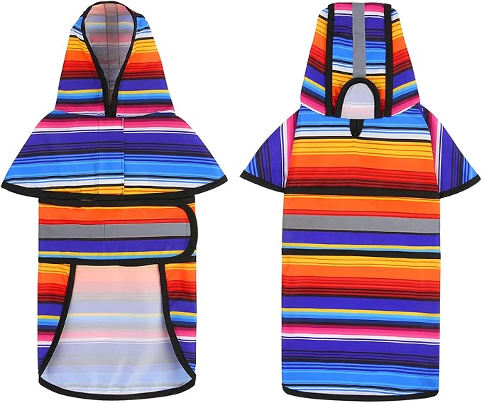 HDE Dog Raincoat Jacket Reflective Adjustable Hooded Pet Poncho Rain Coat with Leash Hole for Small to X-Large Dogs Baja Stripes - S