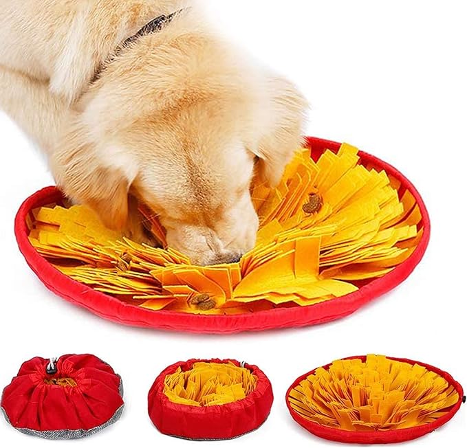 Pet Snuffle Mat for Dogs,19" X 19" Dog Sniffing Pad,Washable Dogs Slow Feeding Bowl, Anti-Slip Dog Foraging Mat Nosework Training Blanket,Dog Treat Dispenser Puzzle Toys,Yellow