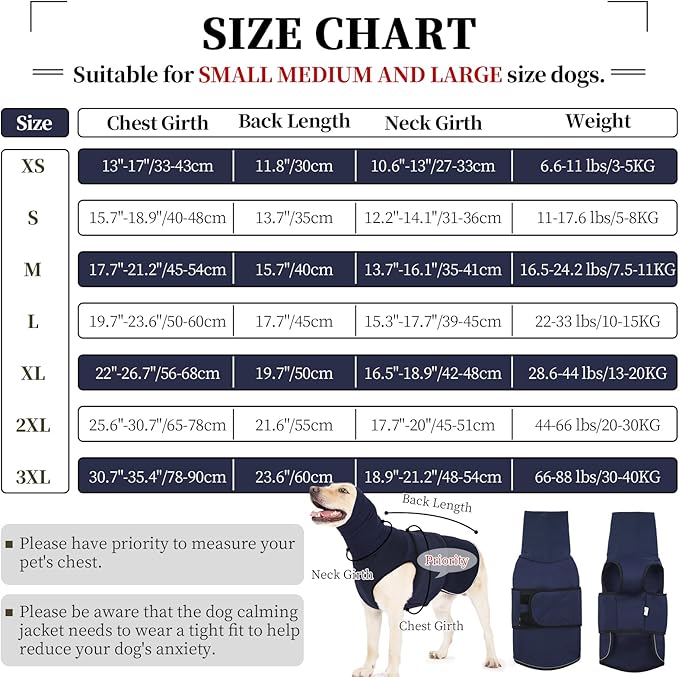 ROZKITCH Breathable Dog Calming Jacket, Anti-Anxiety Pet Vest for Storms, Fireworks, Travel & Separation, Adjustable Comfort Wrap NavyBlue XS