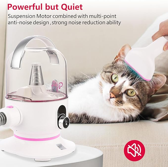 Garvee Pet Grooming Vacuum, 13.4Kpa Suction Power, 2L Large Capacity Hair Storage, 5 Professional Pet Grooming Tools for Dogs Cats, Orange/Pink