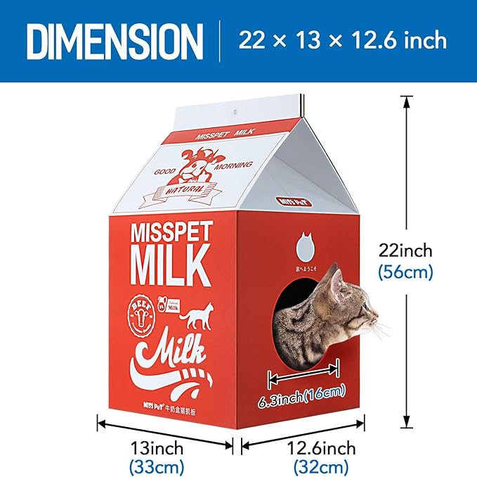 Simple Deluxe Cat Scratching Post, Infinity Shape Cat Scratcher Cardboard, Indoor Cat Toys, Curved Scratching Pad House Bed Furniture Protector, Red Milk Box