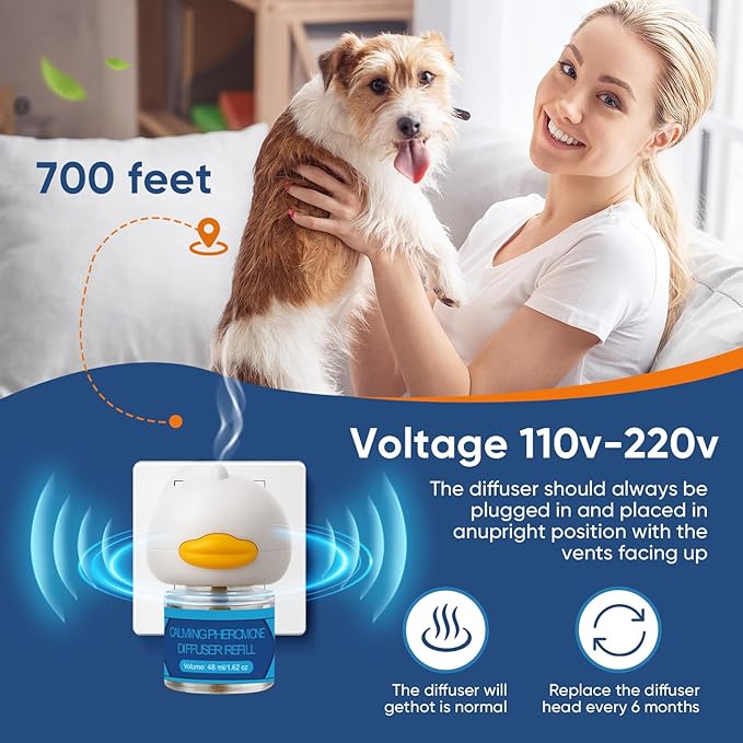 Dog Calming Pheromones Diffuser 6 in 1 Kit Appeasing Pheromone Diffuser to Calm (2 Plug in+4 Pack 48ml Refill) for Anxiety Relief Reduce Aggression Fighting Barking Stress 120 Day Supply