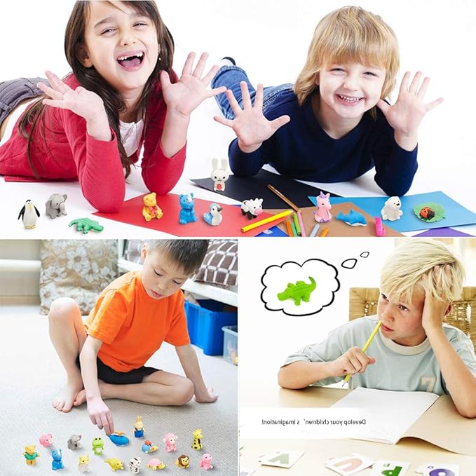 35Pcs Animal Erasers Desk Pets for Kids Animal Pencil Erasers Bulk Puzzle Eraser Toys Gifts for Classroom Prizes,Game Reward,Treasure Box,Easter Egg Fillers,Goodie Bag Stuffers,Party Favors