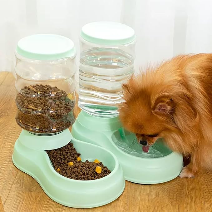 Cat Food Dispenser 3L, Cat Feeder and Cat Water Dispenser Set, Automatic Feeder for Pets Dogs, Puppies, Kittens, Rabbits(Yellow)