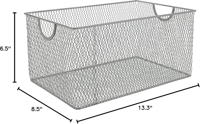 YBM Home Kitchen Pantry Organizer Mesh Wire Storage Basket for Shelves,and Cabinets, Multipurpose Steel Wire Basket for Organizing Office, Household, and Laundry, 13.25 x 8.5 x 6.5 in, Pack of 2