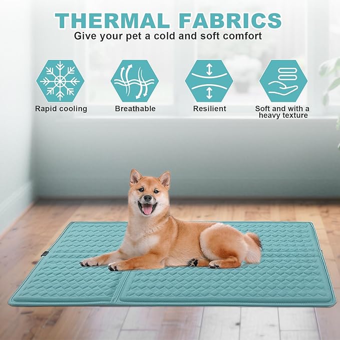 Large Dog Cooling Mat 45x23 in,Ice Breathable Fabric, Solid Silicone Honeycomb Heat Dissipation Structure, Long-Lasting Coolness Cooling Mat for Dogs(Q-Max>0.5) Washable& Non-Toxic
