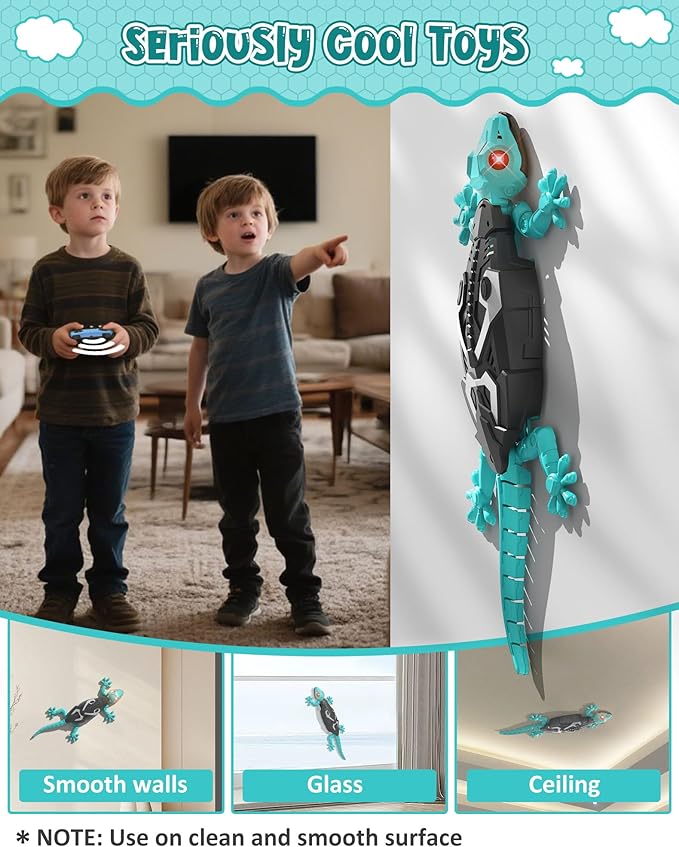 Rc Wall Climbing Gecko Toys for Kids Age3+, Blue Wall Crawler Gecko,Remote Control Car, Electric Lizard with Led Glowing Eyes,Easter Basket Stuffers,Cool Toys Easter Birthday Gifts for Boys Girls