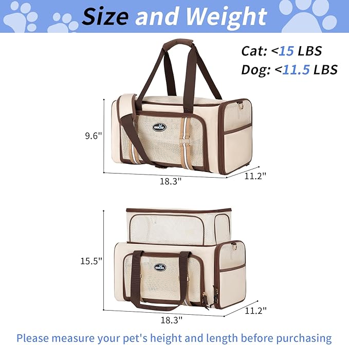 Airline Approved Pet Carrier for Cats, Expandable Dog Carrier Soft-Sided Carrier for Small Cats and Dogs with Extra Large Foldable mat