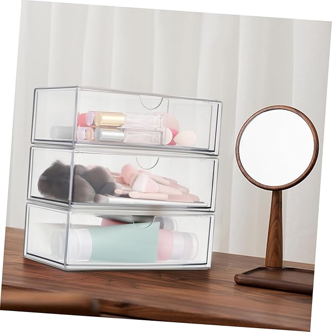 PRETYZOOM 3pcs Cosmetic Box Lid Makeup Organizer for Desk Section Storage for Brush Lipstick Nail Polish Skincare Small Sturdy Acrylic Modern Design