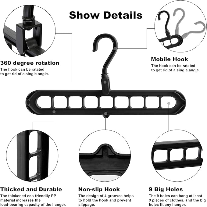 Closet Organizers and Storage, Multifunctional Organization and Storage Home Essentials Magic Space Saving Hangers with 9 Holes for Wardrobe Closet Heavy Clothes