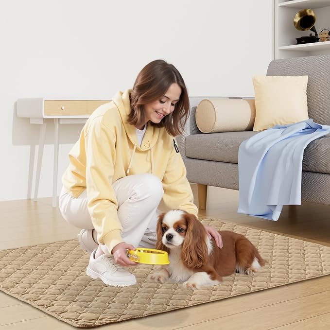 Smiry Waterproof Dog Bed Cover Blanket, Soft Reversible Pet Blanket, Washable Leakproof Cats Dogs Couch Cover for Sofa, Couch, Furniture, Plaid (82x82 Inch, Camel/Beige)
