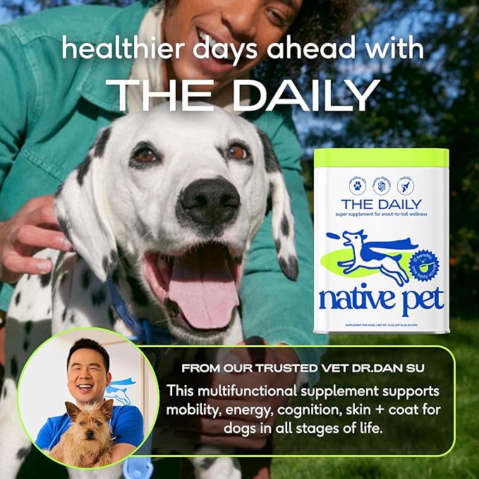 Native Pet Dog Vitamins & Supplements - 11-in-1 Vitamin Powder for Dog Food Topper - Collagen, Glucosamine, Probiotics, Omega & More- Supports Healthy Gut, Mobility & Overall Health - 60 Scoops