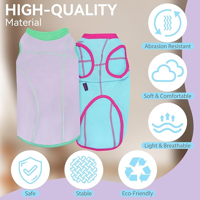 2 Pack Dog Summer Clothes Color Blocking Dog Shirts for Medium/Large Dogs Stretchable Doggy Cooling Vest Breathable Sun Protection Shirt Fashion & Bright Color for Boys Girls