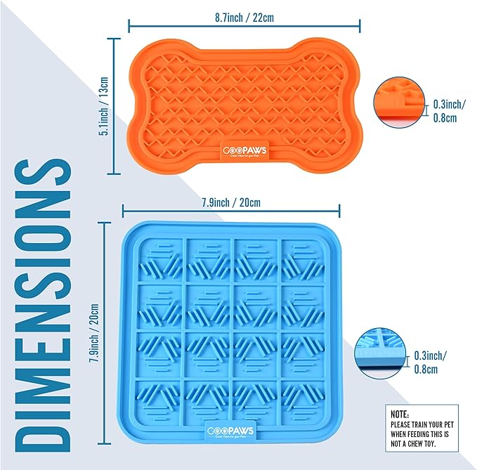 Licking Mat 2 Pack - Orange & Blue - Dog & Cat Slow Feeding Textured Pads, Food Grade Silicone, Spread Food & Treats, Pet Soothing Activity