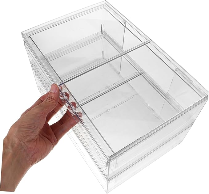 Happyyami 2pcs Detachable Acrylic with Drawer Stackable Desktop Organizer for Makeup and Bathroom Storage Acrylic Storage Bins for Easy Access and Organization