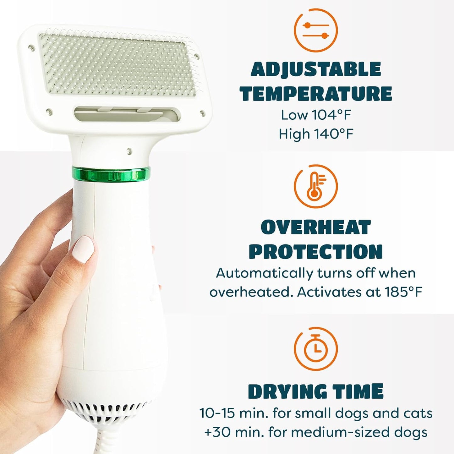 2-in-1 Dog Hair Dryer with Brush — 300W Dry & Groom in One, Adjustable Heat, Overheat Protection