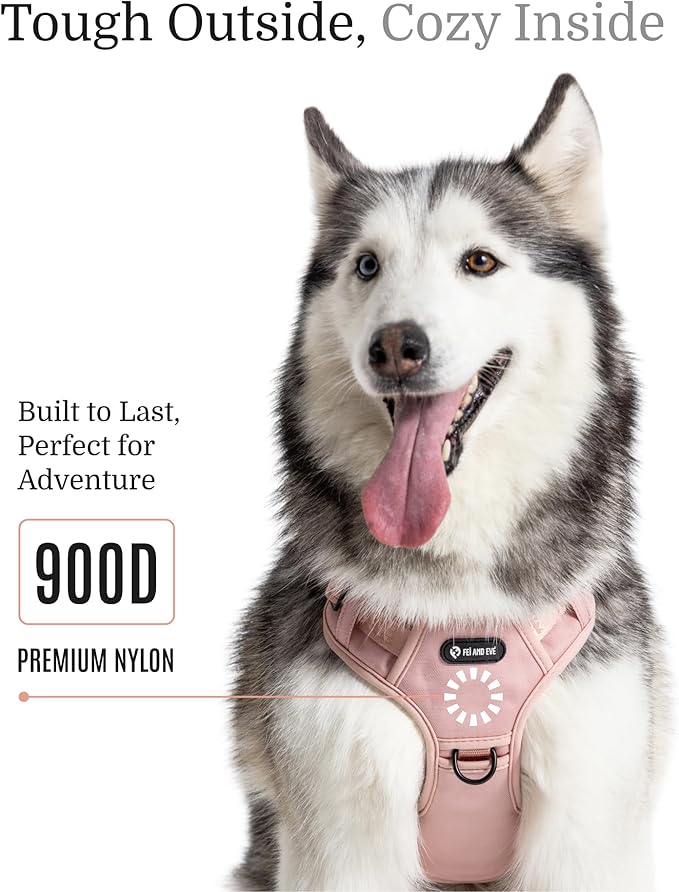 2025 New Edition, Fei & Eve Classic Dog Harness - Quick-Release Buckles | 3-Point No-Pull Control | Heavy-Duty 900D Nylon | Dual Safety Handles | Breathable Mesh | Adjustable Fit | Medium,Pink