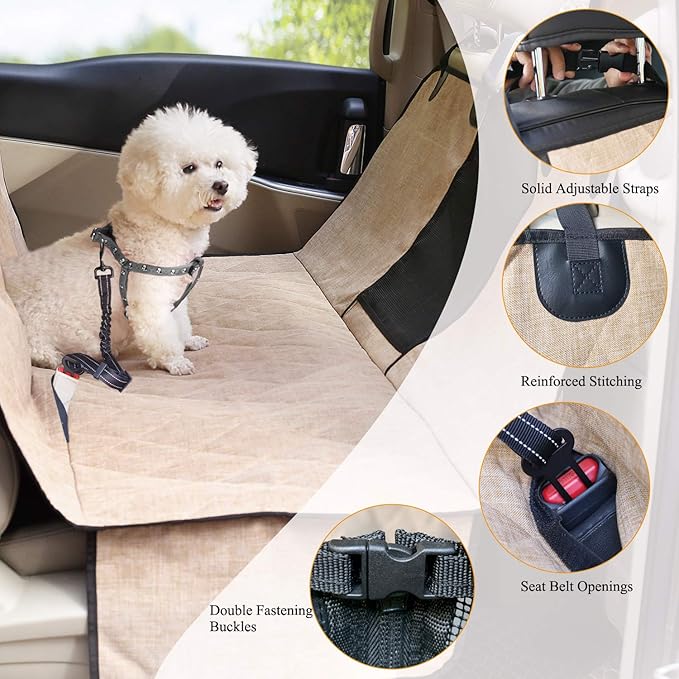 VIVAGLORY Dog Seat Cover Easyhammock Dog Hammock, Seat Cover for Car SUV & Truck, Back Backseat Split Hair Resistant Protector for Pet, Large, Heather Khaki