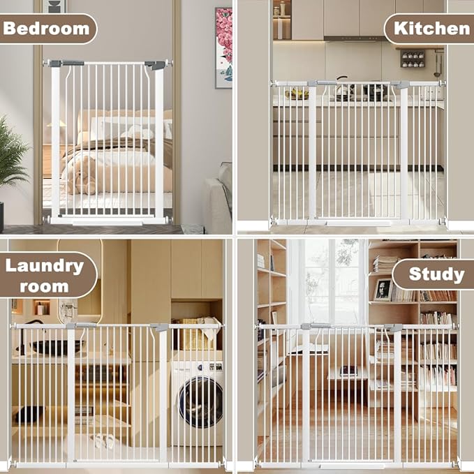 41-Inch Extra Tall Metal Auto Close Dog and Cat Gate for Doorways and Stairs, No Drill Adjustable 54.8-60.2-Inch Pressure Mounted Walk Through Pet Gate with Expansion Kit, White