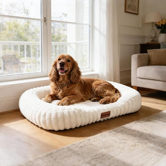 Dog Bed for Large Dogs – Comfort-Sided Calming Pet Bed with Breathable Memory Foam, Washable Removable Cover, Non-Slip Bottom & Carry Handle, Rectangle Pet Cuddler, 35"x27"x5.5", Grey