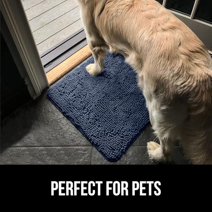 GORILLA GRIP SoakSTOPPER Dog Door Mat, 48x30 Machine Washable Rug Absorbent Doormat Captures Moisture Mud Dirt, Quick Dry Soft Chenille Entryway Rugs Indoor Entrance Mats for Dog Paws, Navy Blue