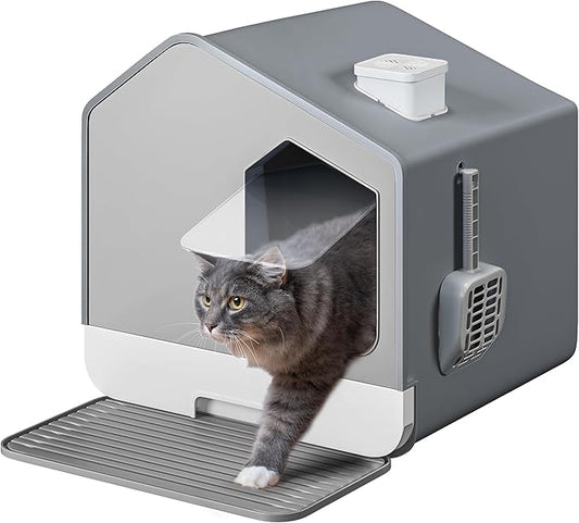 YITAHOME Extra Large Enclosed Cat Litter Box with Mat and Litter Scoop, Odorless Anti-Splashing XL Covered Hooded Cat Box, No Installation Needed